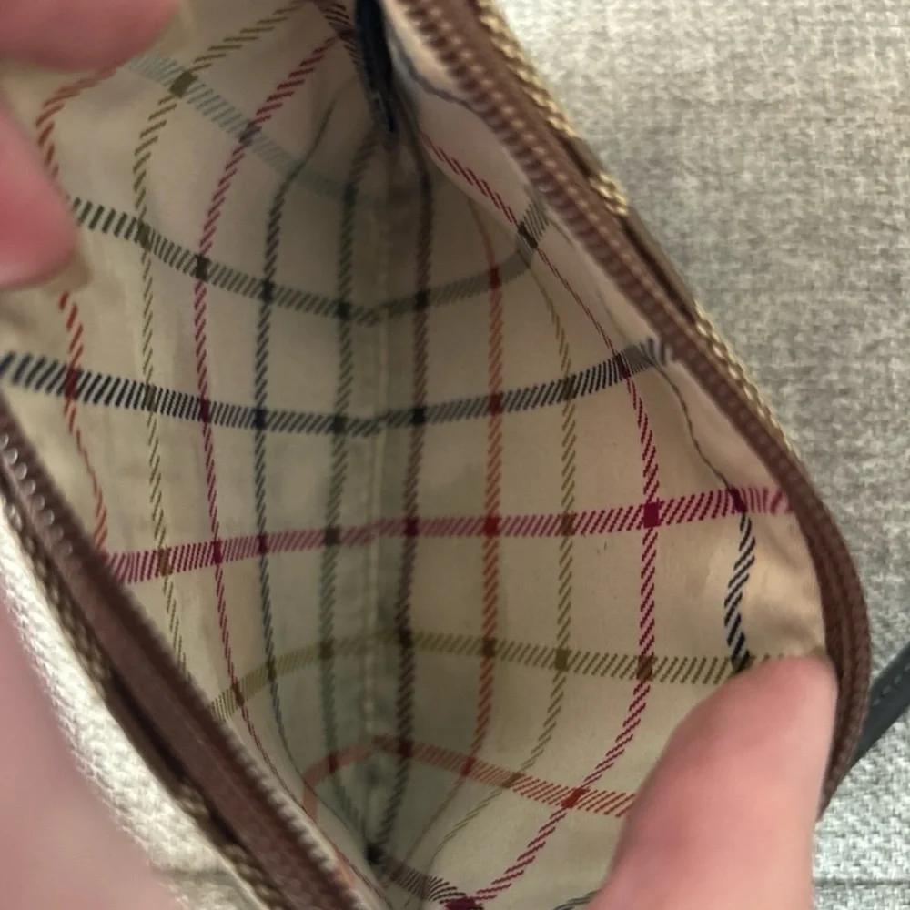 Vintage Coach Signature Canvas Wristlet Tattersall Plaid Lining Brown Y2K Rare - Picture 5 of 6